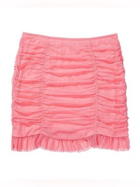 NWOT Victoria's Secret Ruched Mesh Ruffle Bodycon Mini Skirt Coral Pink Small